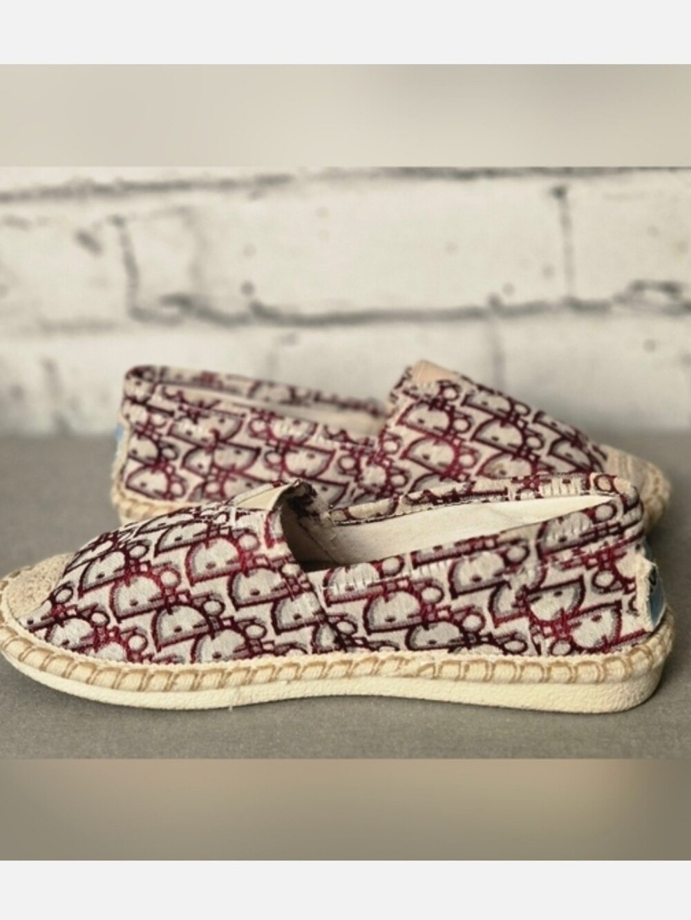 Toms Cream and Burgundy Espadrille Slip-On Shoes - Picture 6 of 10